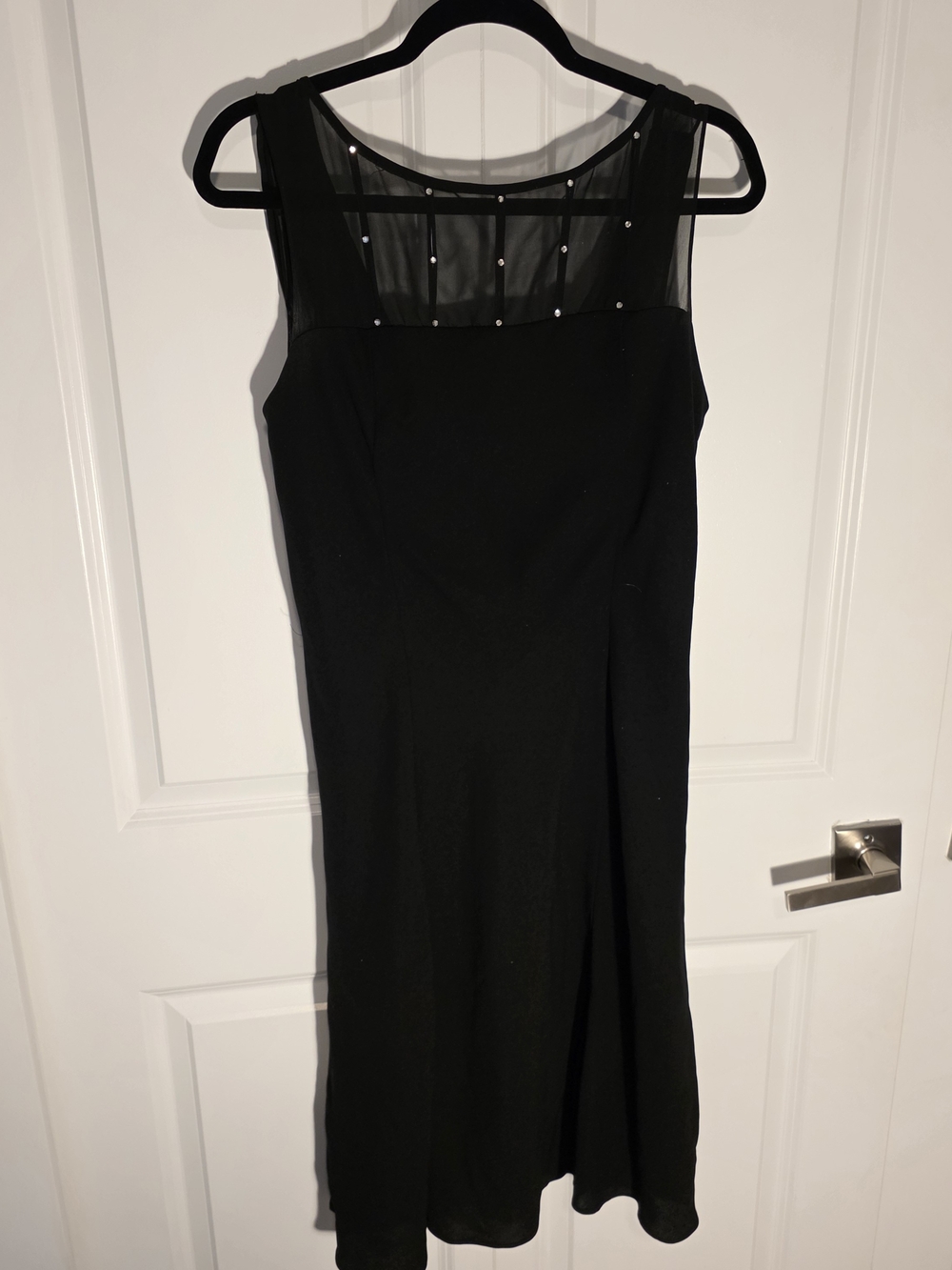 Evan Picone Black Sheer Yoke Jewel-Accent Cocktail Dress